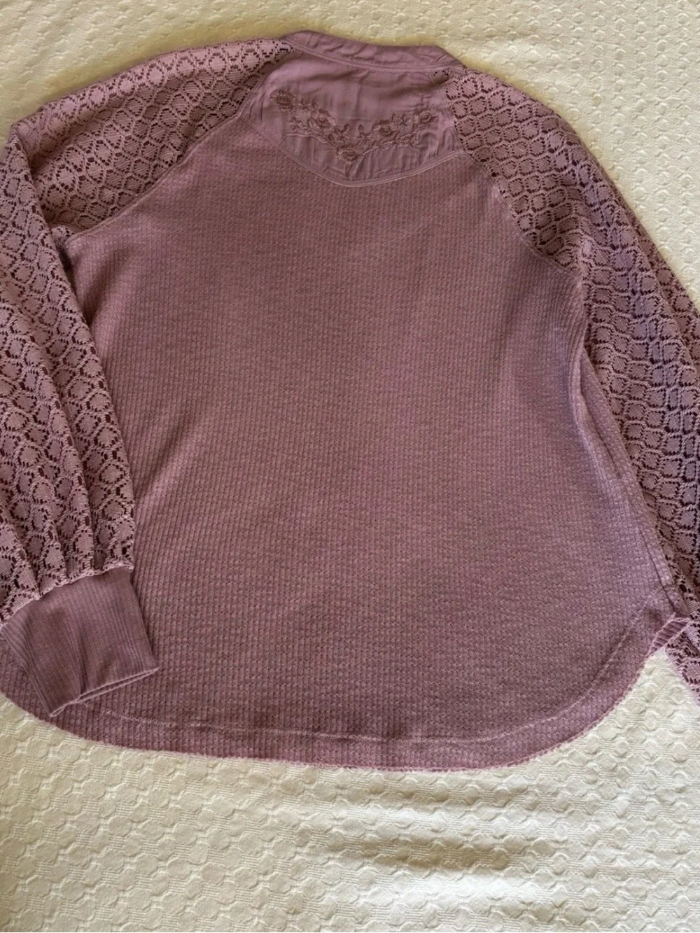 Free people Pink Lace Sleeve Sweater Top Embroidery